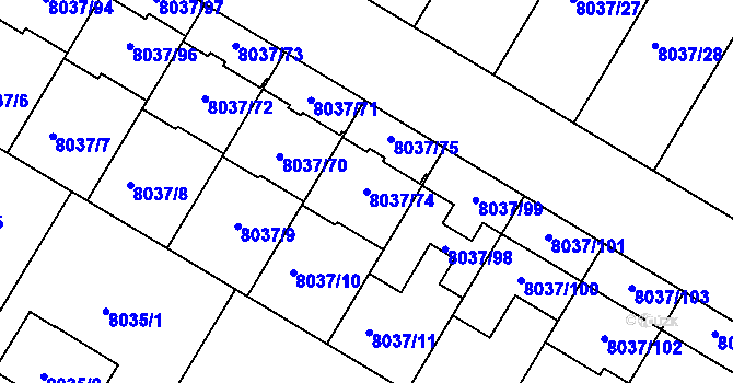 Parcela st. 8037/74 v KÚ Město Žďár, Katastrální mapa