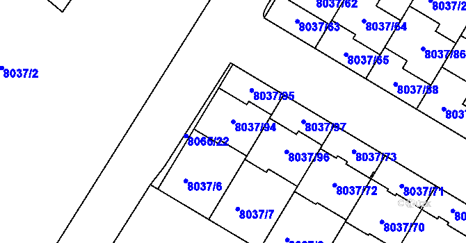 Parcela st. 8037/94 v KÚ Město Žďár, Katastrální mapa