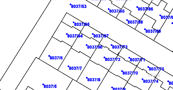 Parcela st. 8037/96 v KÚ Město Žďár, Katastrální mapa