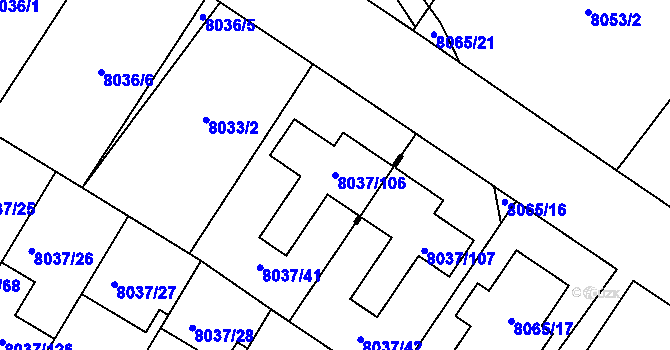 Parcela st. 8037/106 v KÚ Město Žďár, Katastrální mapa