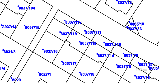 Parcela st. 8037/116 v KÚ Město Žďár, Katastrální mapa
