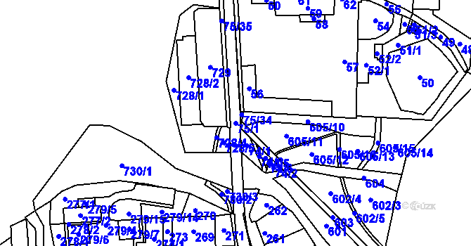 Parcela st. 75/1 v KÚ Zámek Žďár, Katastrální mapa