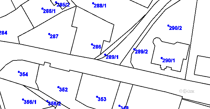 Parcela st. 289/1 v KÚ Zámek Žďár, Katastrální mapa