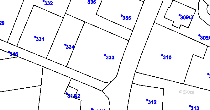 Parcela st. 333 v KÚ Zámek Žďár, Katastrální mapa