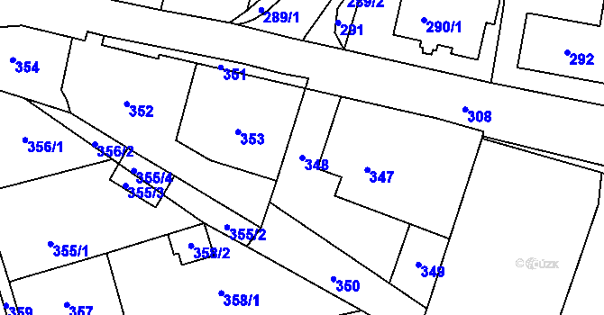 Parcela st. 348 v KÚ Zámek Žďár, Katastrální mapa