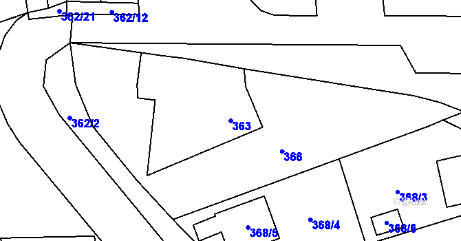 Parcela st. 363 v KÚ Zámek Žďár, Katastrální mapa