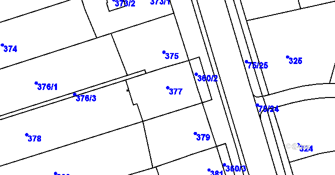 Parcela st. 377 v KÚ Zámek Žďár, Katastrální mapa