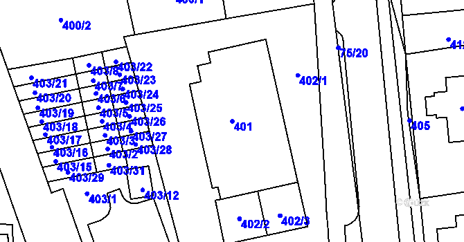 Parcela st. 401 v KÚ Zámek Žďár, Katastrální mapa