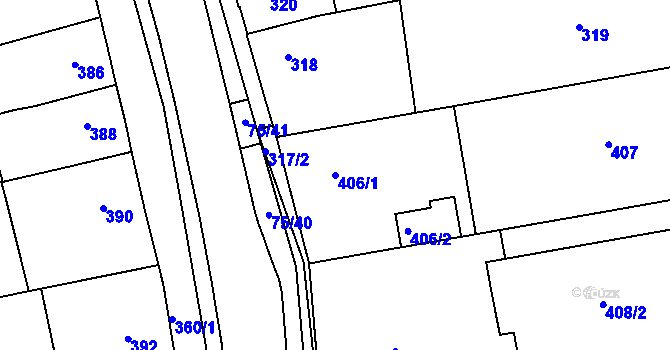 Parcela st. 406/1 v KÚ Zámek Žďár, Katastrální mapa