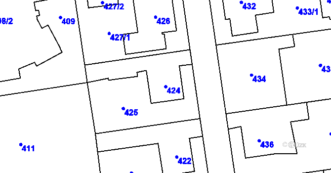 Parcela st. 424 v KÚ Zámek Žďár, Katastrální mapa