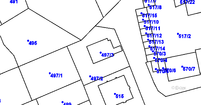 Parcela st. 497/3 v KÚ Zámek Žďár, Katastrální mapa