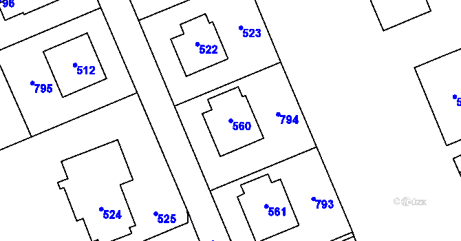 Parcela st. 560 v KÚ Zámek Žďár, Katastrální mapa