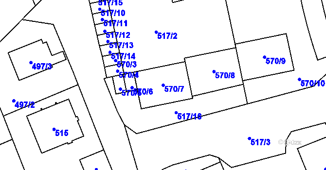 Parcela st. 570/7 v KÚ Zámek Žďár, Katastrální mapa