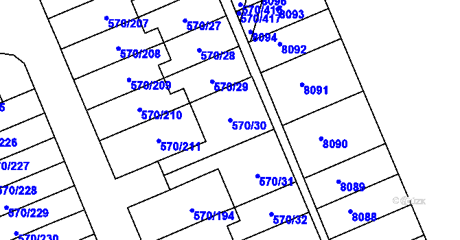 Parcela st. 570/30 v KÚ Zámek Žďár, Katastrální mapa