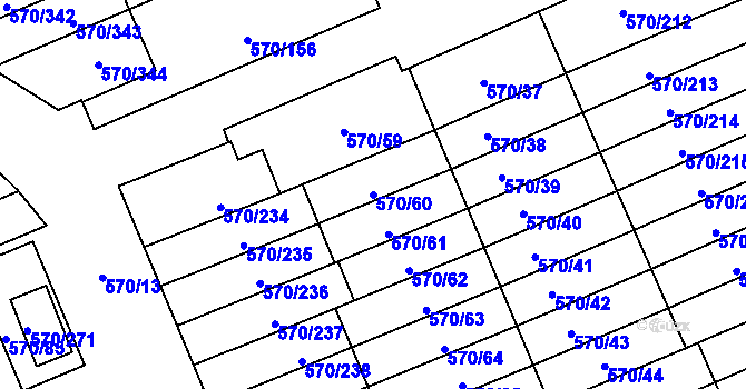 Parcela st. 570/60 v KÚ Zámek Žďár, Katastrální mapa