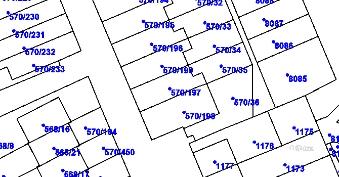 Parcela st. 570/197 v KÚ Zámek Žďár, Katastrální mapa