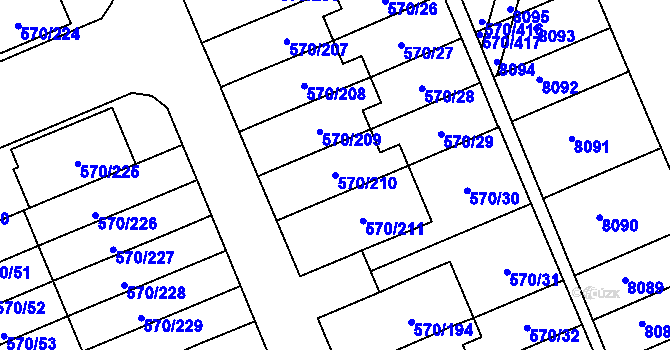 Parcela st. 570/210 v KÚ Zámek Žďár, Katastrální mapa