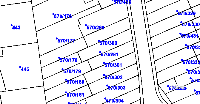 Parcela st. 570/281 v KÚ Zámek Žďár, Katastrální mapa