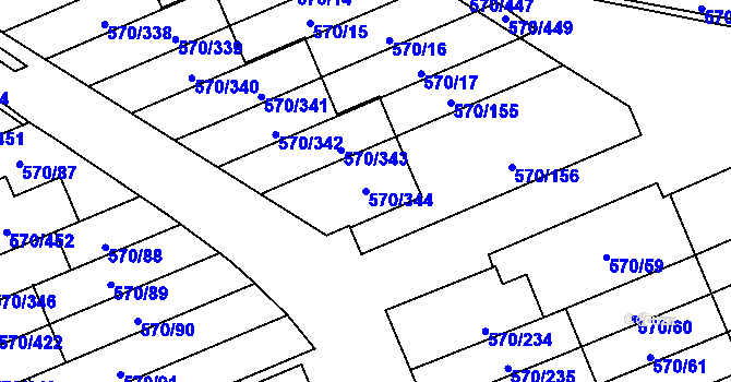 Parcela st. 570/344 v KÚ Zámek Žďár, Katastrální mapa