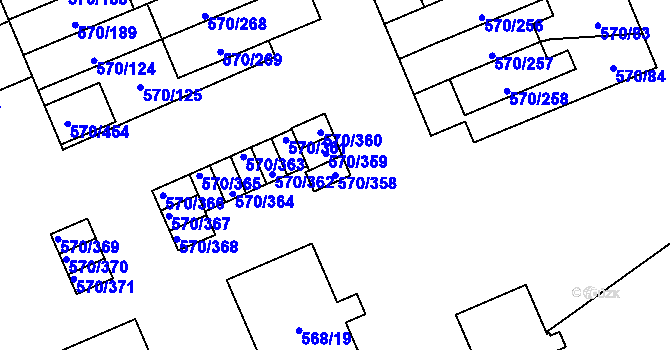 Parcela st. 570/358 v KÚ Zámek Žďár, Katastrální mapa