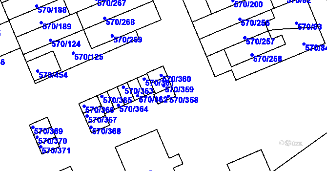 Parcela st. 570/359 v KÚ Zámek Žďár, Katastrální mapa