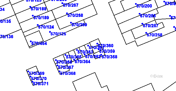 Parcela st. 570/361 v KÚ Zámek Žďár, Katastrální mapa