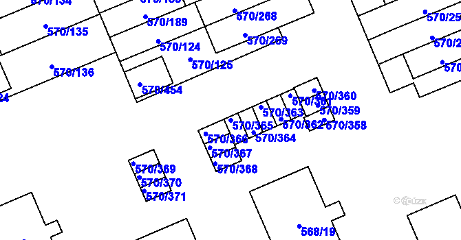 Parcela st. 570/365 v KÚ Zámek Žďár, Katastrální mapa