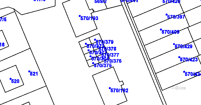 Parcela st. 570/377 v KÚ Zámek Žďár, Katastrální mapa