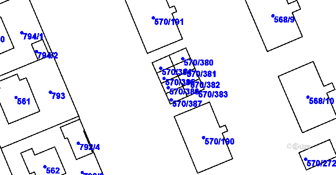Parcela st. 570/386 v KÚ Zámek Žďár, Katastrální mapa
