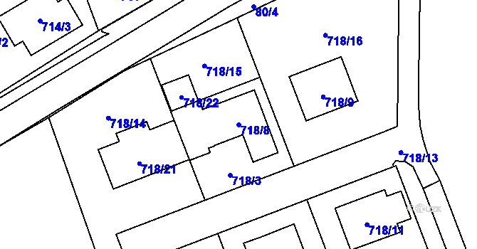 Parcela st. 718/8 v KÚ Zámek Žďár, Katastrální mapa