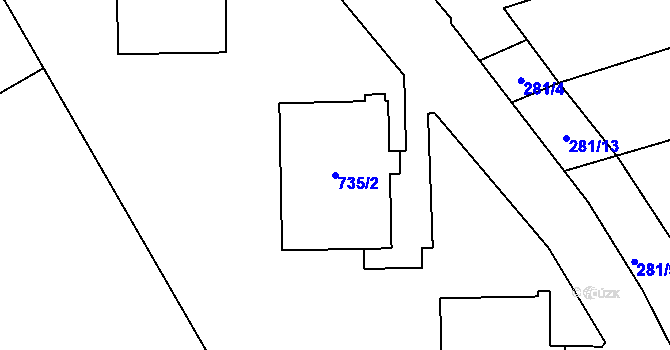 Parcela st. 735/2 v KÚ Zámek Žďár, Katastrální mapa