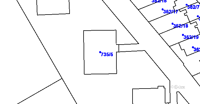 Parcela st. 735/5 v KÚ Zámek Žďár, Katastrální mapa
