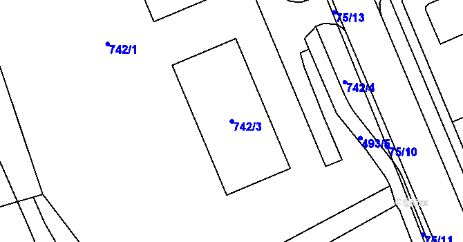 Parcela st. 742/3 v KÚ Zámek Žďár, Katastrální mapa