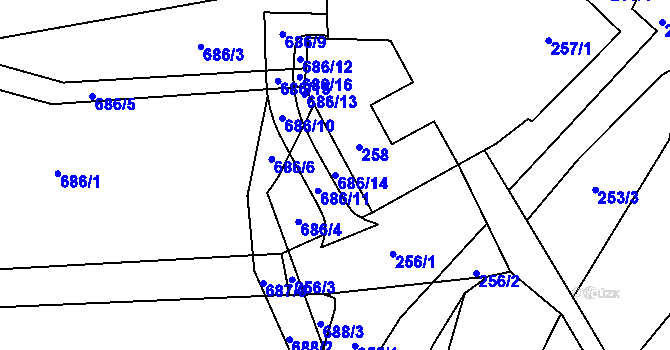 Parcela st. 686/14 v KÚ Zámek Žďár, Katastrální mapa