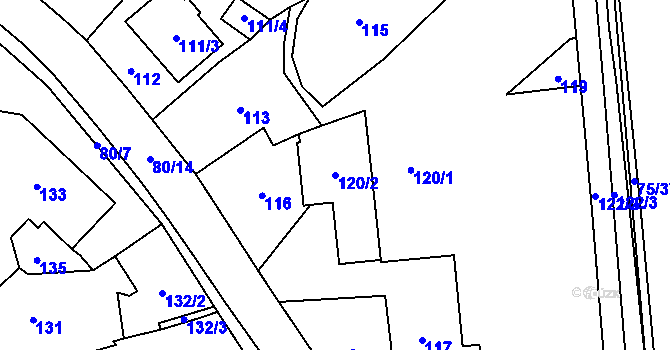 Parcela st. 120/2 v KÚ Zámek Žďár, Katastrální mapa