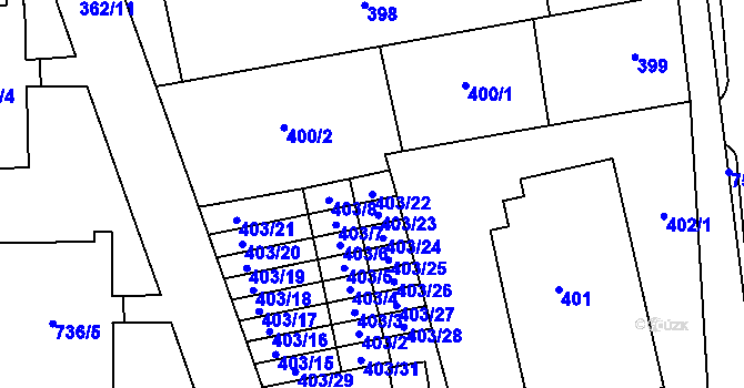 Parcela st. 403/22 v KÚ Zámek Žďár, Katastrální mapa