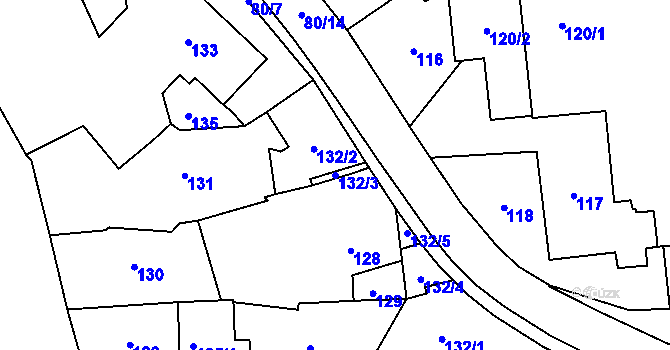 Parcela st. 132/3 v KÚ Zámek Žďár, Katastrální mapa