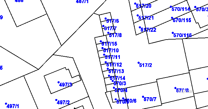 Parcela st. 517/11 v KÚ Zámek Žďár, Katastrální mapa