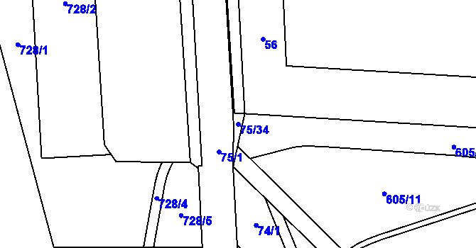 Parcela st. 75/34 v KÚ Zámek Žďár, Katastrální mapa