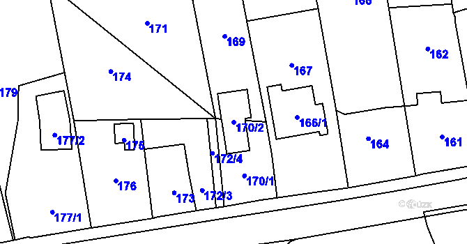 Parcela st. 170/2 v KÚ Zámek Žďár, Katastrální mapa