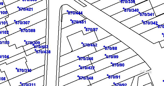 Parcela st. 570/452 v KÚ Zámek Žďár, Katastrální mapa