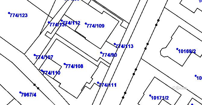 Parcela st. 774/90 v KÚ Zámek Žďár, Katastrální mapa