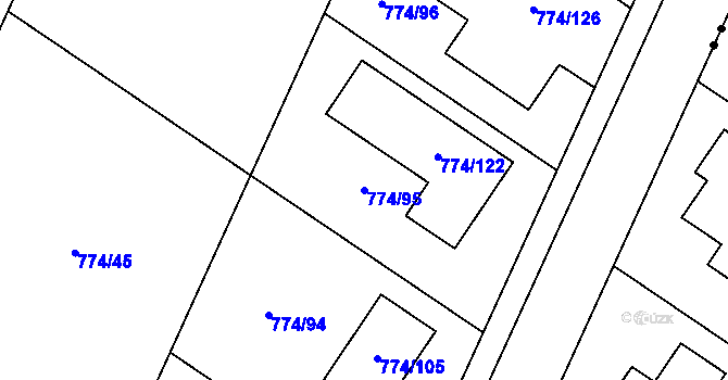 Parcela st. 774/95 v KÚ Zámek Žďár, Katastrální mapa