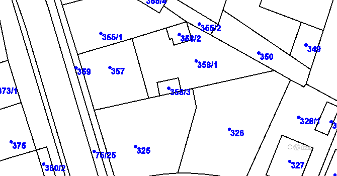 Parcela st. 358/3 v KÚ Zámek Žďár, Katastrální mapa
