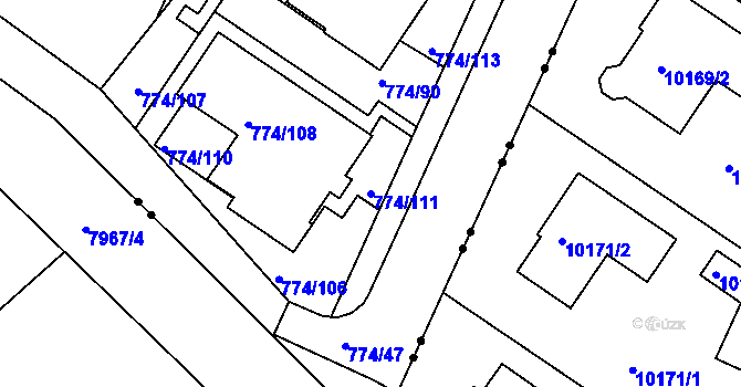 Parcela st. 774/111 v KÚ Zámek Žďár, Katastrální mapa