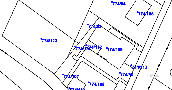 Parcela st. 774/112 v KÚ Zámek Žďár, Katastrální mapa