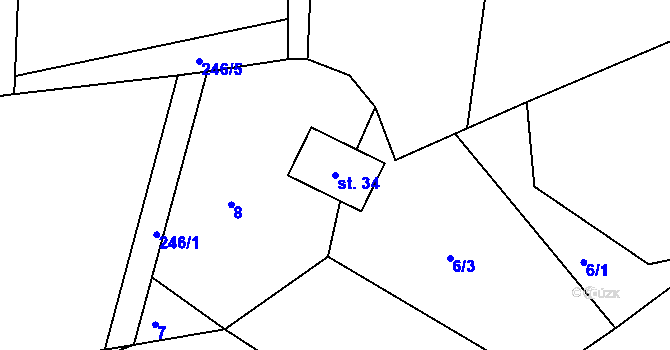 Parcela st. 34 v KÚ Víckov, Katastrální mapa