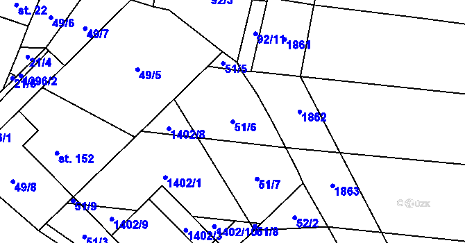 Parcela st. 51/6 v KÚ Žďárec, Katastrální mapa