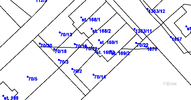 Parcela st. 169/3 v KÚ Žďárec, Katastrální mapa