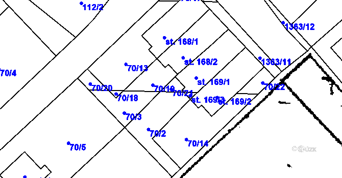 Parcela st. 70/21 v KÚ Žďárec, Katastrální mapa